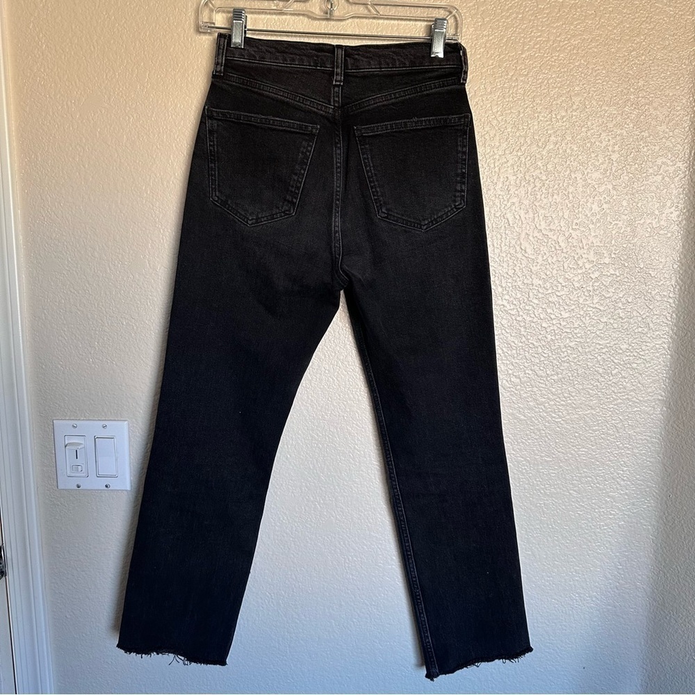 Zara Black Button Fly Raw Hem Straight Leg Jeans Size 2 - Picture 5 of 12